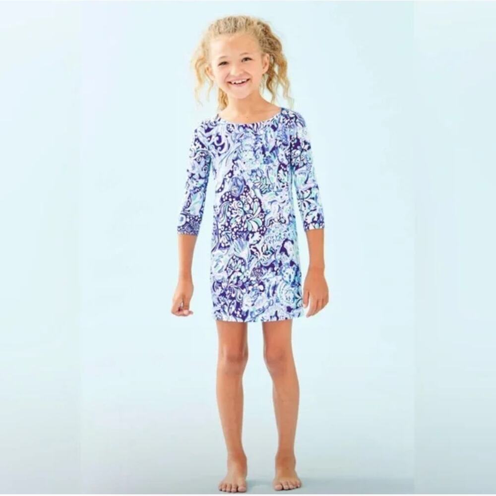 Lilly Pulitzer Girls Paisley 3/4 Sleeve Blue Pencil Dress Rayon Blend XL (12-14)